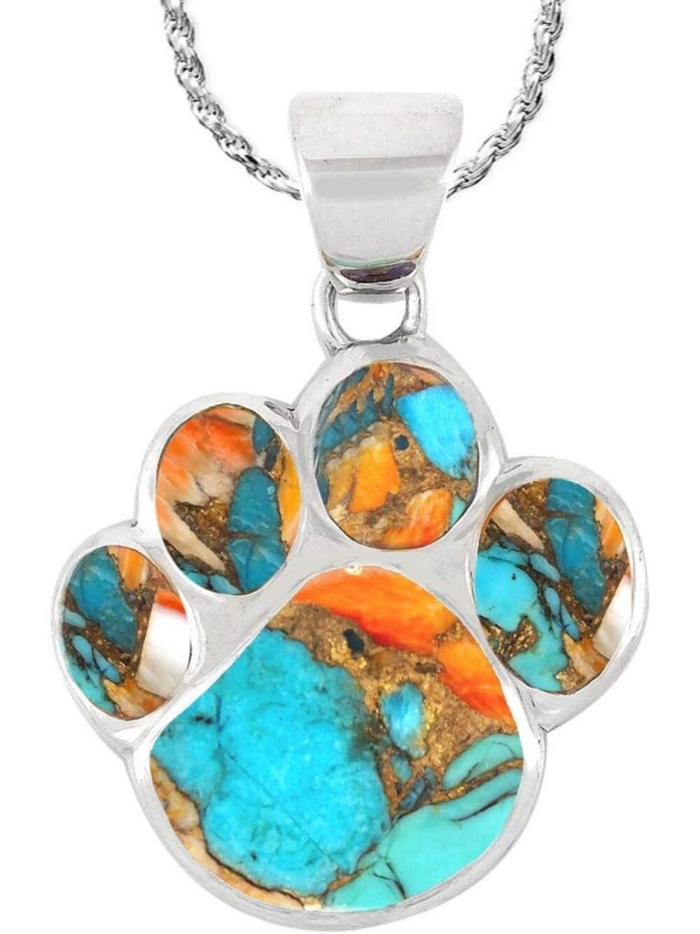 Turquoise Paw Print Necklace Pendant for Pets - 925 Sterling Silver with